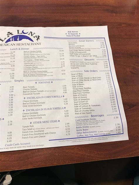 la luna mexican restaurant menu